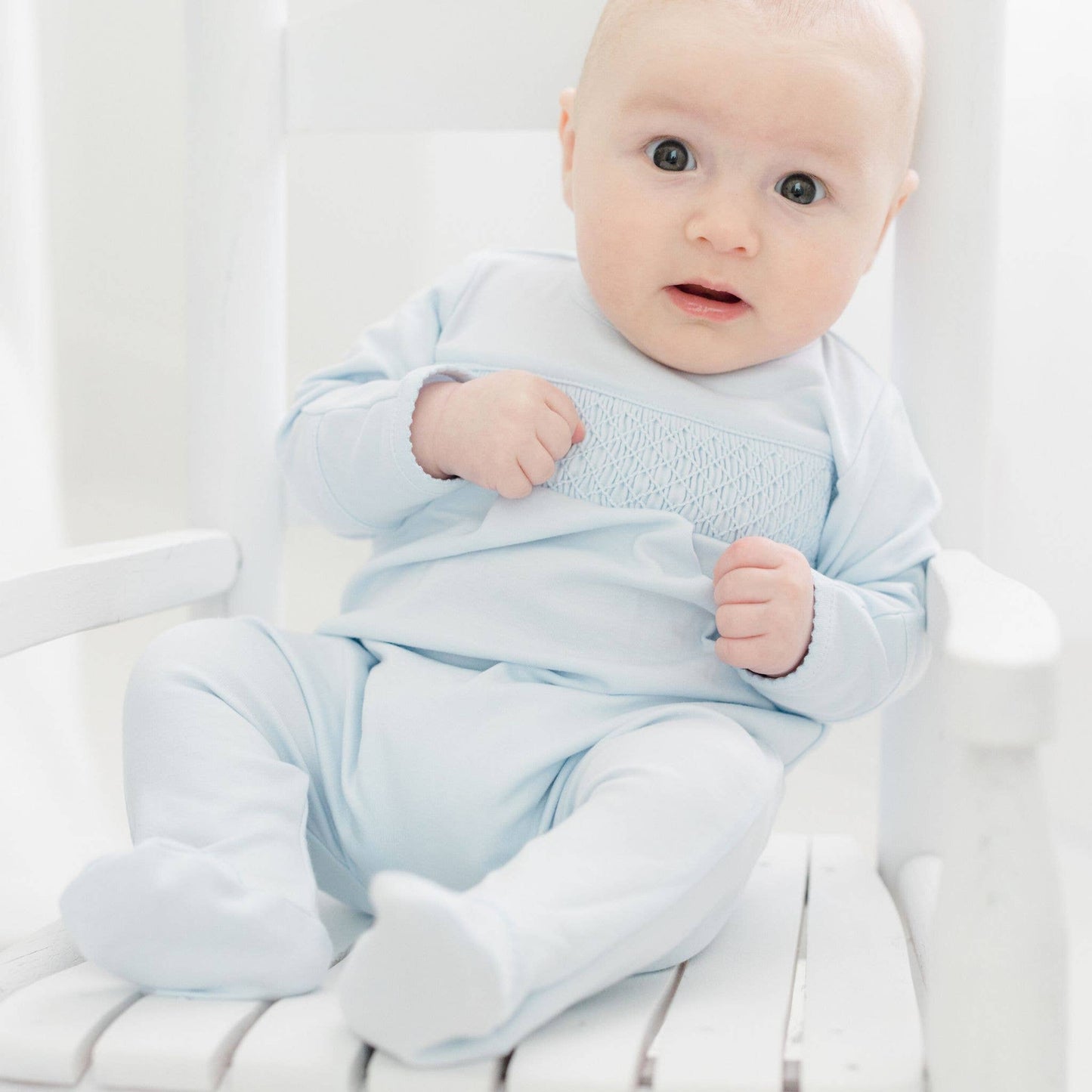 Magnolia Baby | Essentials Solid Blue Smocked Footie
