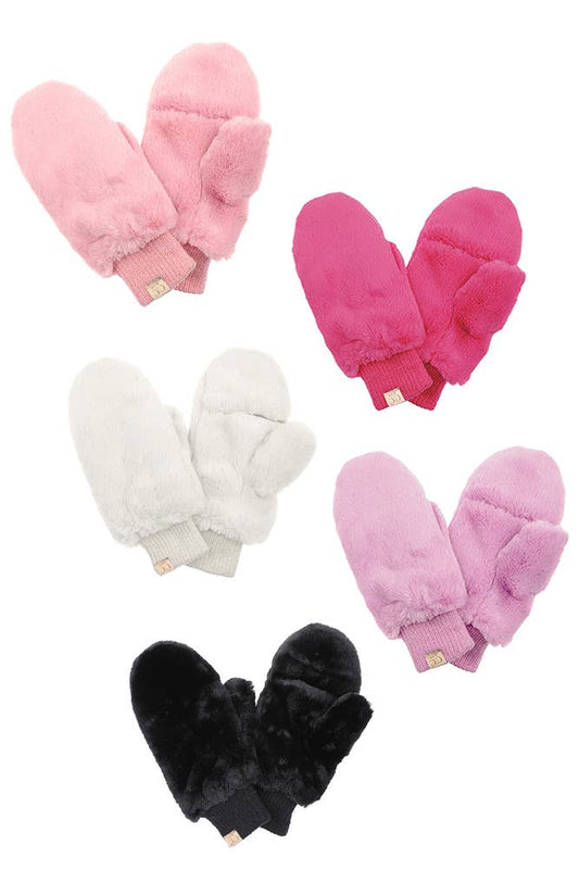 C.C Kids Faux Fur Convertible Mitten Glove