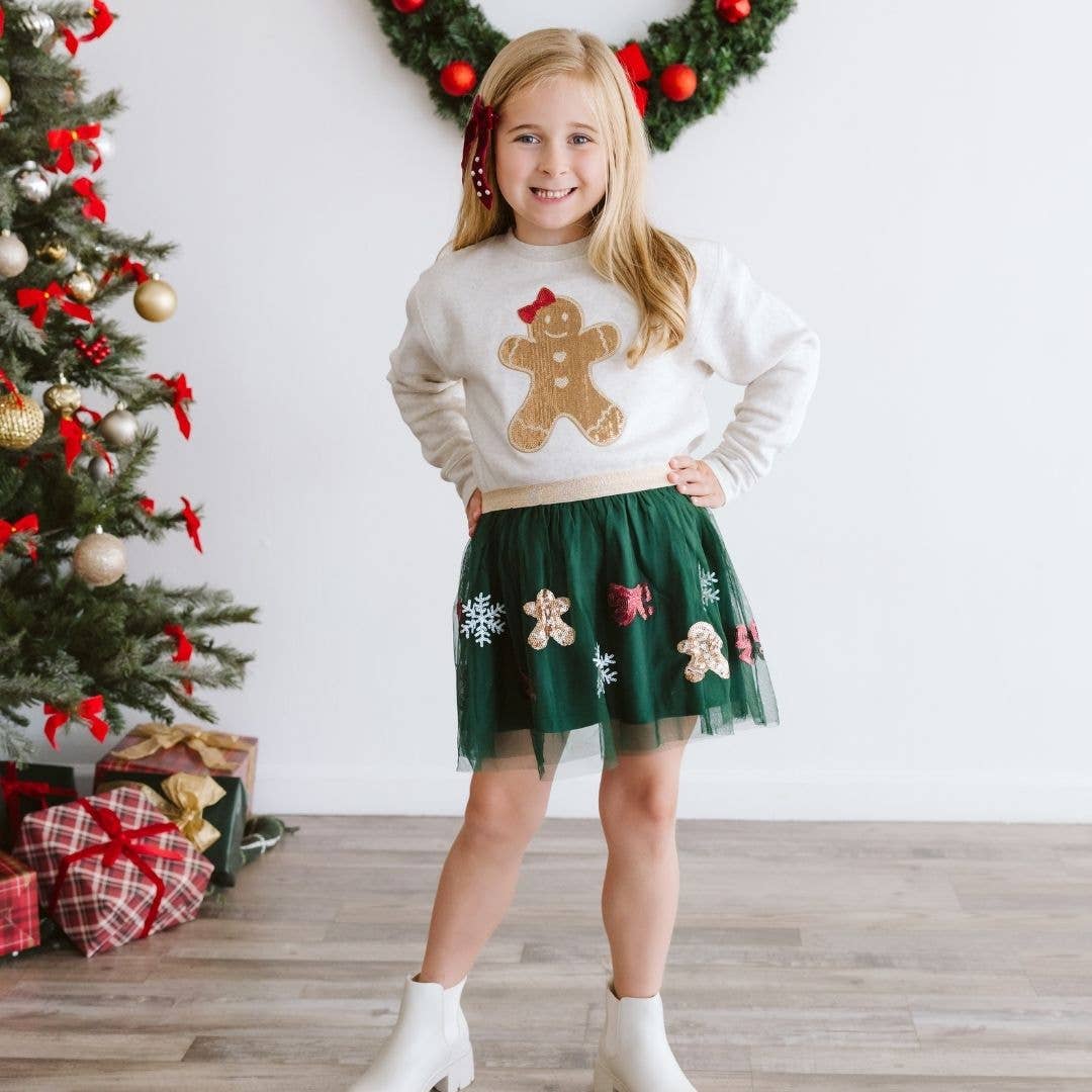 Girls Gingerbread Sequin Patch Christmas Sweatshirt