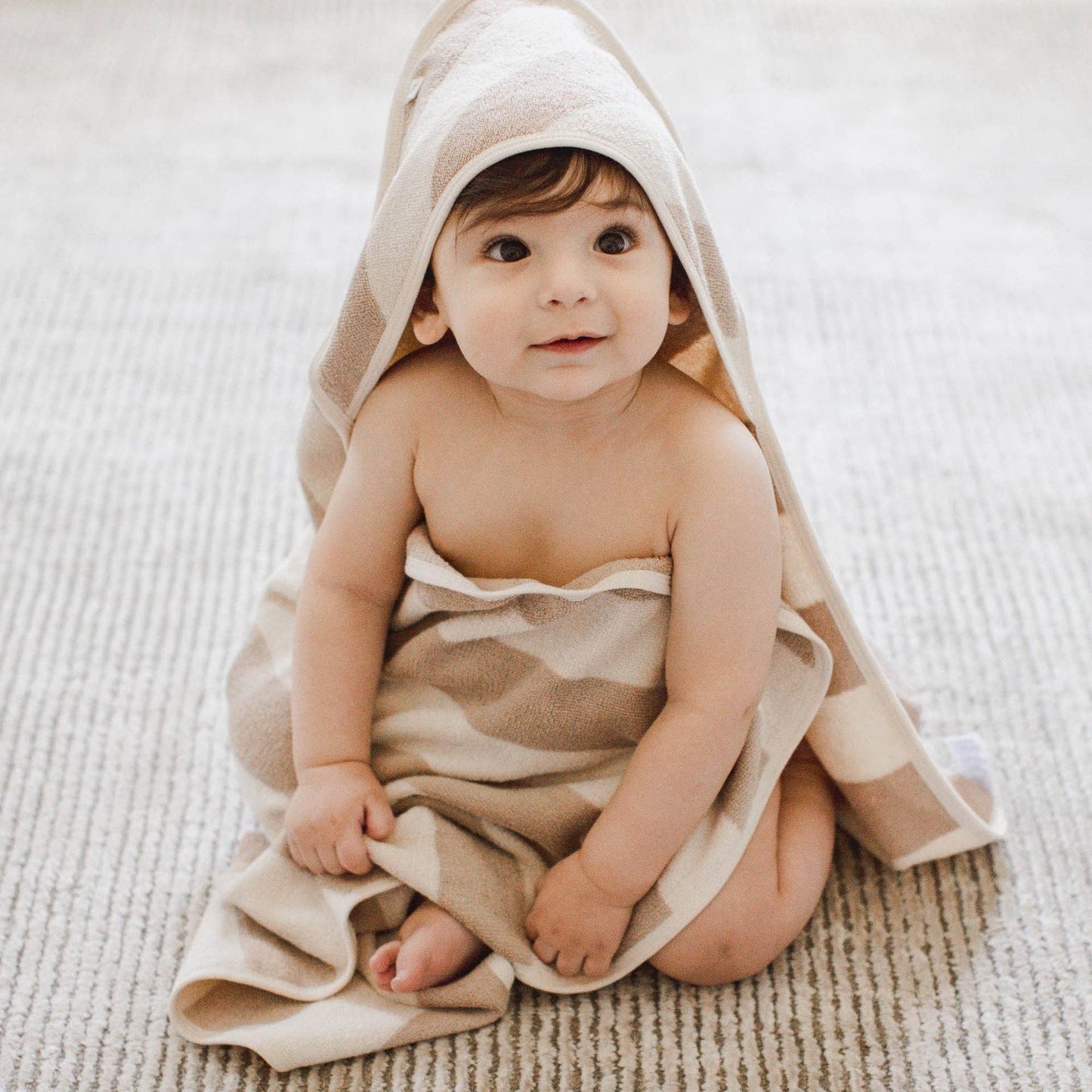 Organic Cotton Rugby Stripe Woven Terry Towel & Washcloth Set - Oat