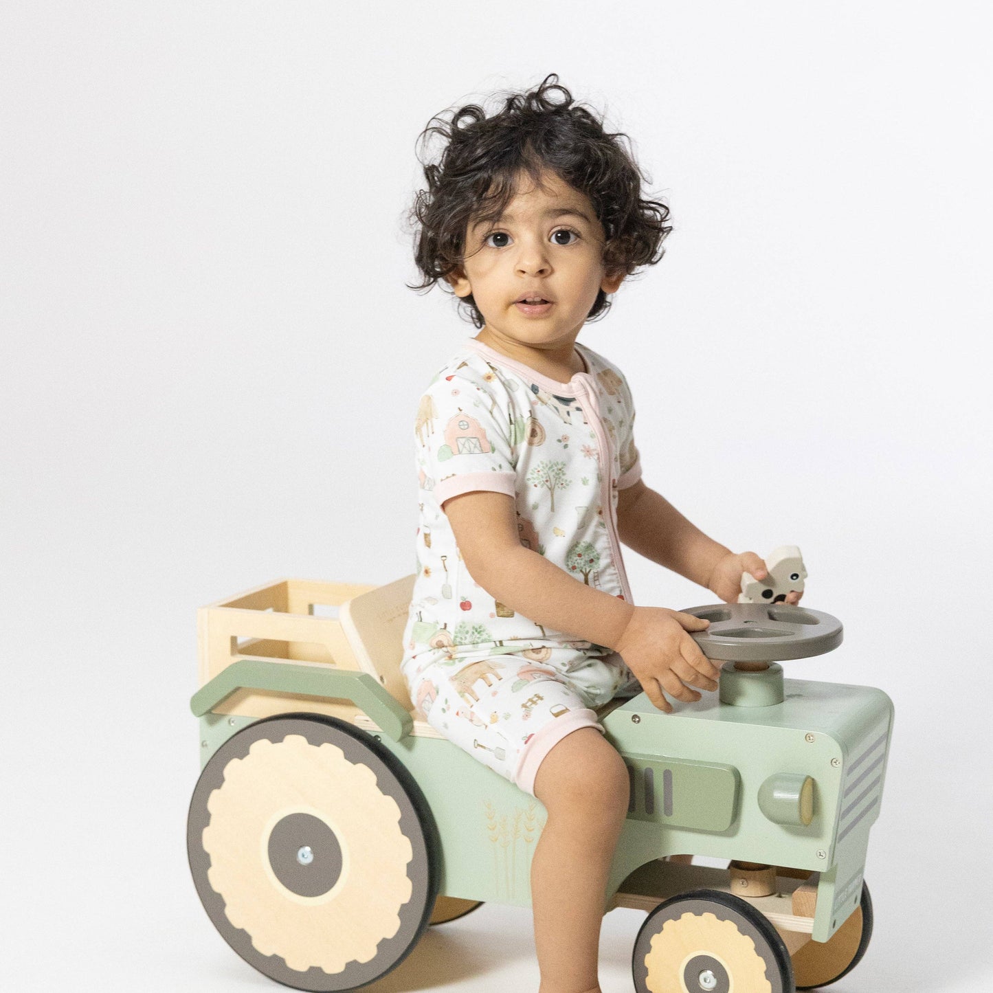 Angel Dear | Cute Farm Animals Pink - Shortie 2 Way Zipper Romper