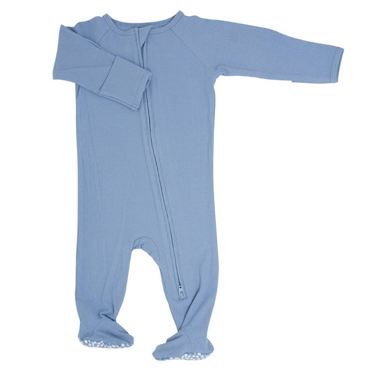 Sweet Bamboo - Zipper Footie - Blue Fog Ribbed