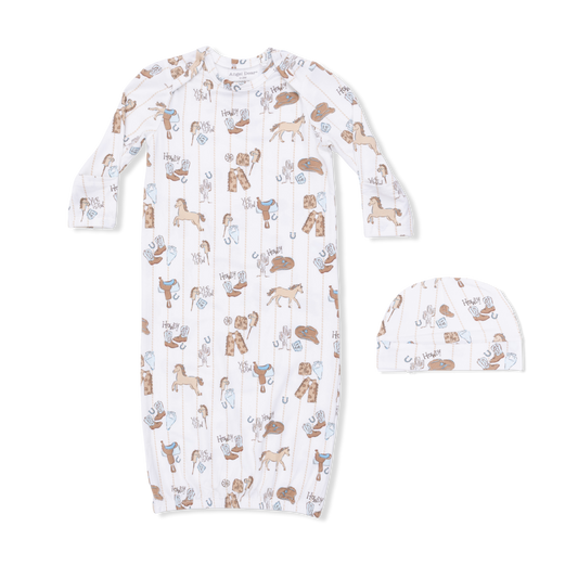 Angel Dear | Cowboy Nursery - Lap Shoulder Gown & Beanie Hat