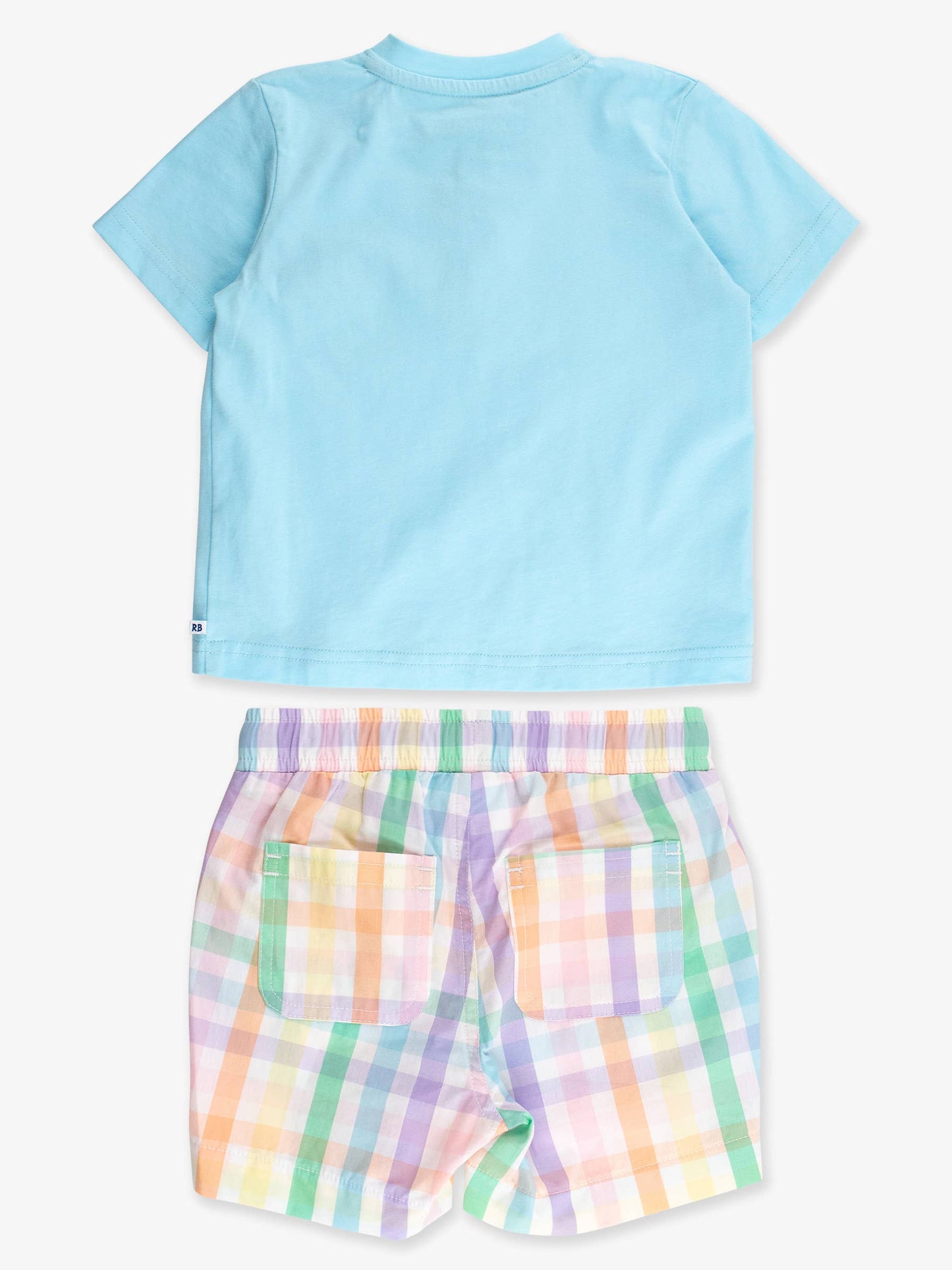 RuffleButts + RuggedButts - Boys Poppy Rainbow Plaid Pocket Henley Shirt & Pull-on Short Set