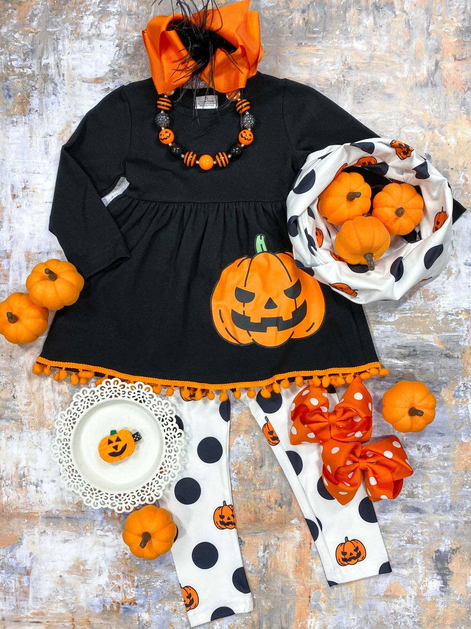 Jack O Lantern & Dots 3 PC Scarf Set