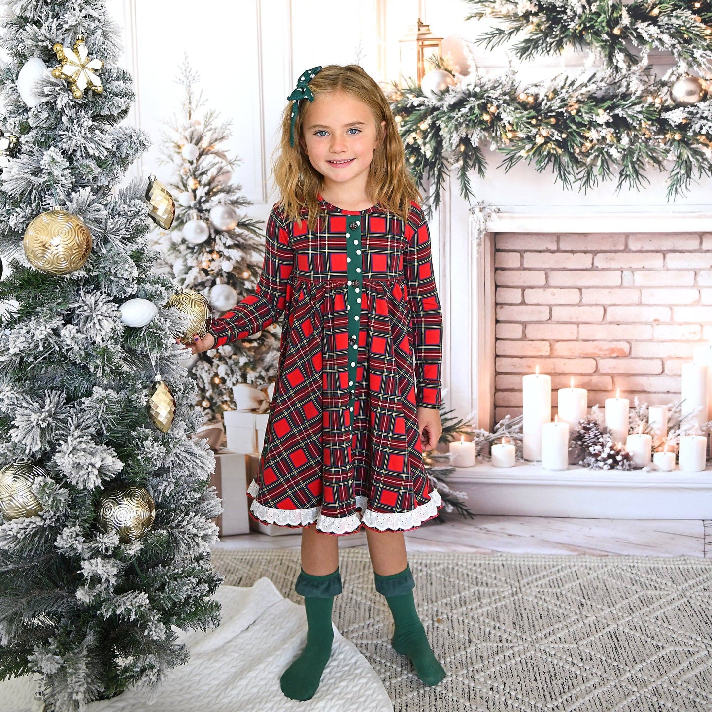 Holly Jolly Plaid and Polka Dot Dress