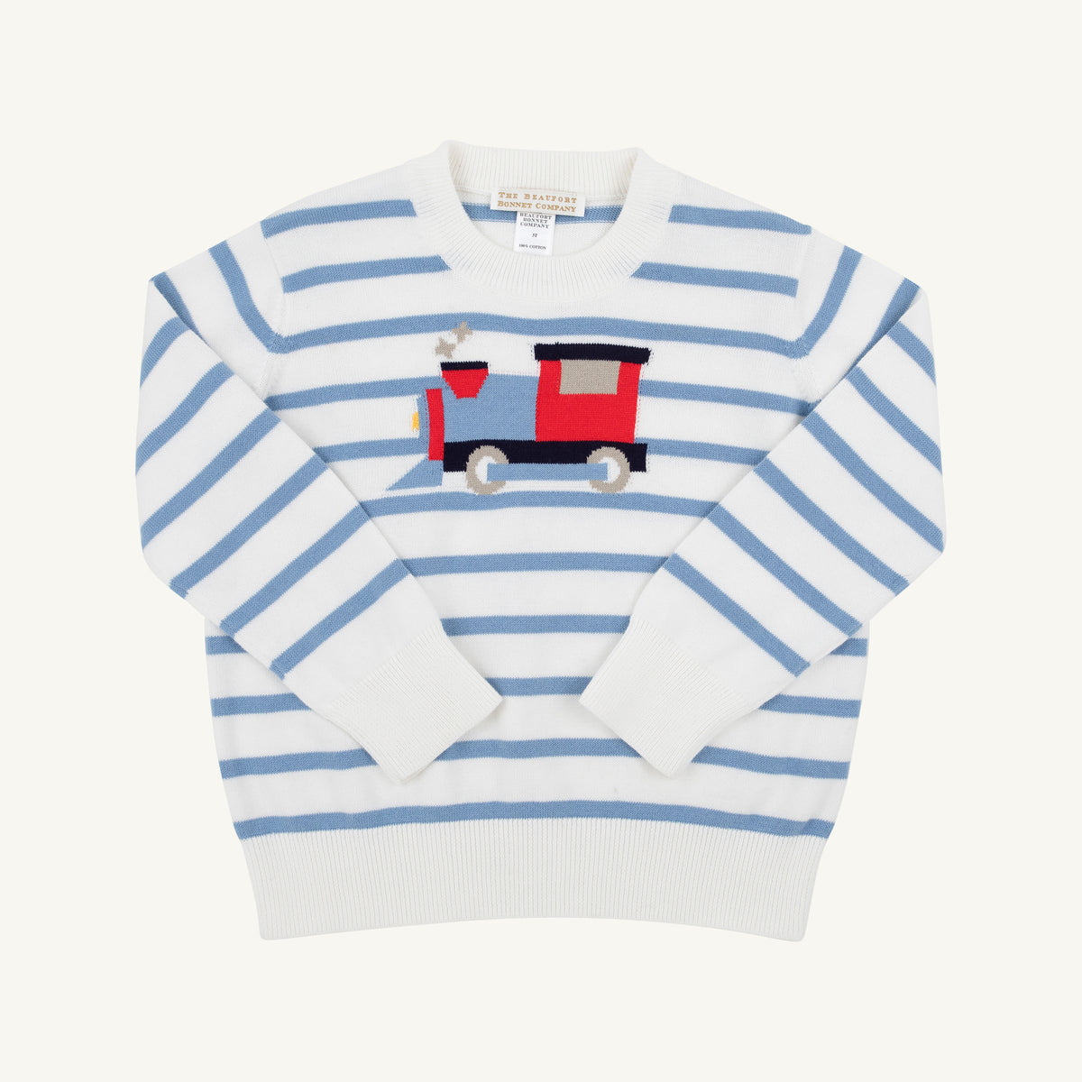 TBBC | Isaac's Intarsia Sweater - Barrington Blue Stripe with Train