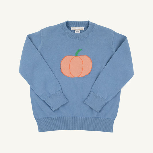 TBBC | Isaac's Intarsia Sweater - Barrington Blue with Pumpkin Intarsia