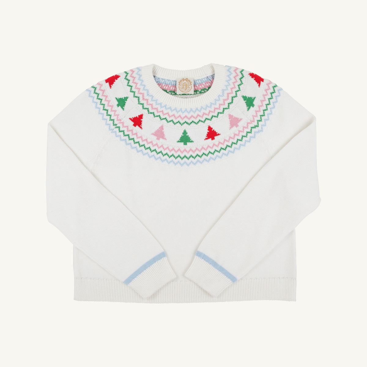 TBBC | Isabelle's Sweater - Fairisle - Palmetto Pearl with Christmas Trees