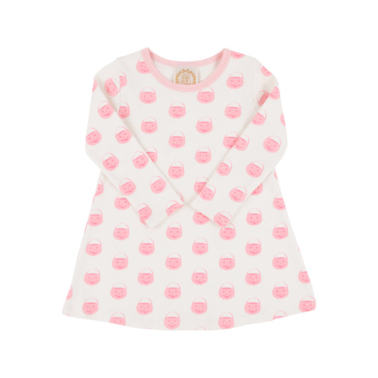 Long Sleeve Polly Play Dress - Vintage Prep Pumpkin Pails with Sandpearl Pink