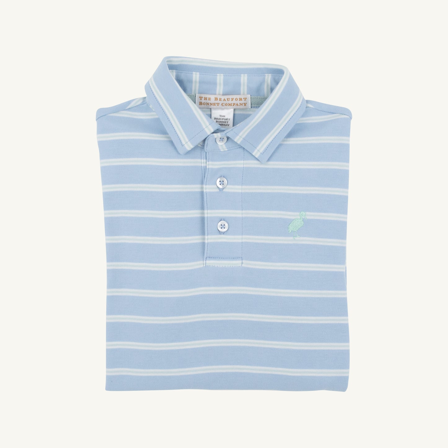 TBBC | Prim and Proper Polo LS - Sarasota Sky Worth Ave White and Old Greenwich Green Stripe with Old Greenwich Green
