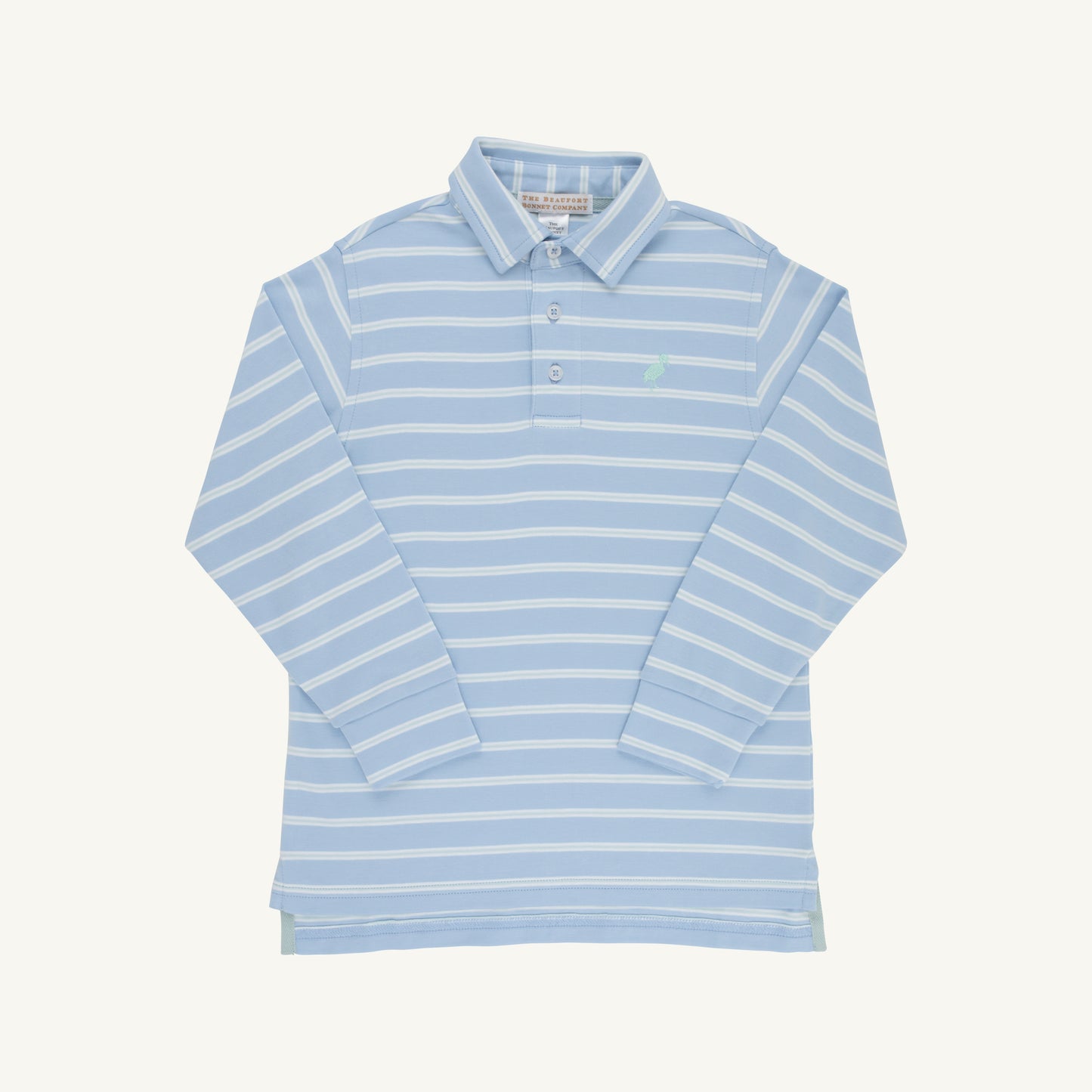 TBBC | Prim and Proper Polo LS - Sarasota Sky Worth Ave White and Old Greenwich Green Stripe with Old Greenwich Green