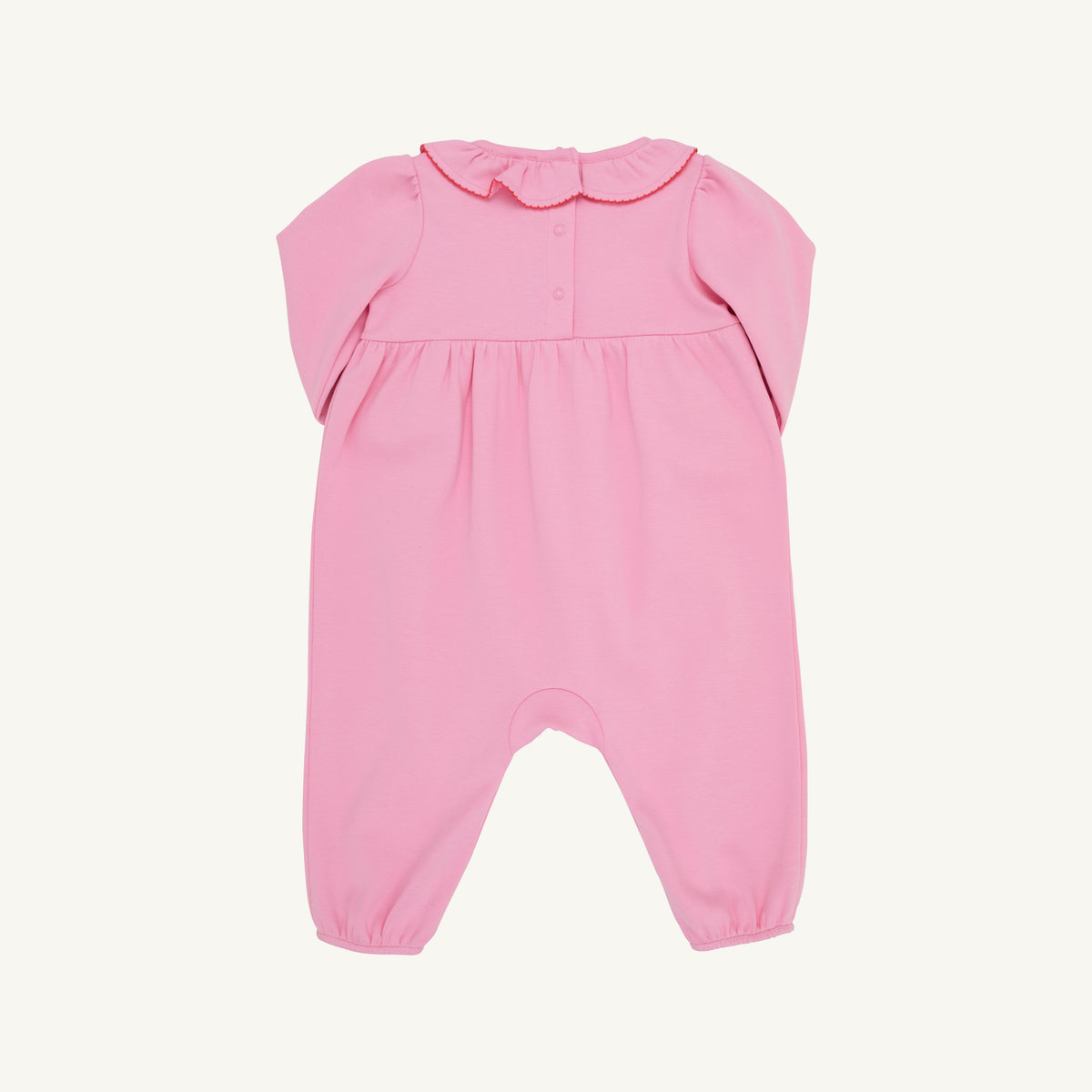 TBBC | Long Sleeve Ramona Ruffle Romper - Hamptons Hot Pink, Kiawah Kelly Green, and Wreath Embroidery