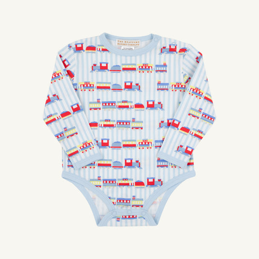 TBBC | Long Sleeve Walt Onesie - Choo Choo Coming Through with Buckhead Blue