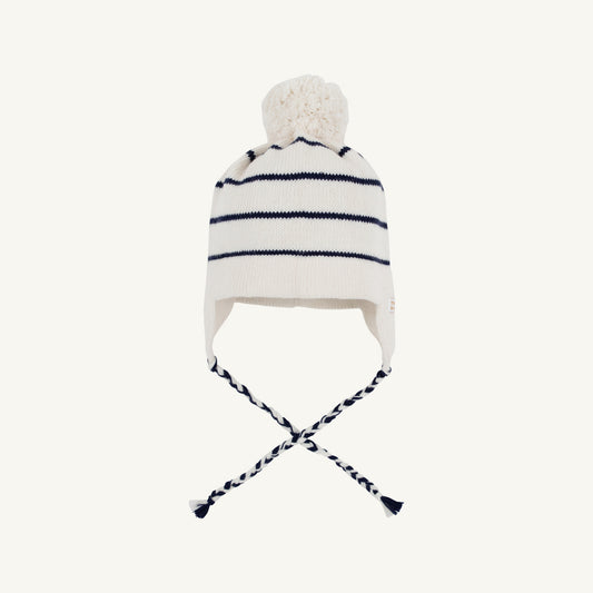 Parrish Pom Pom Hat - Palmetto Pearl and Nantucket Navy Stripe with Palmetto Pearl