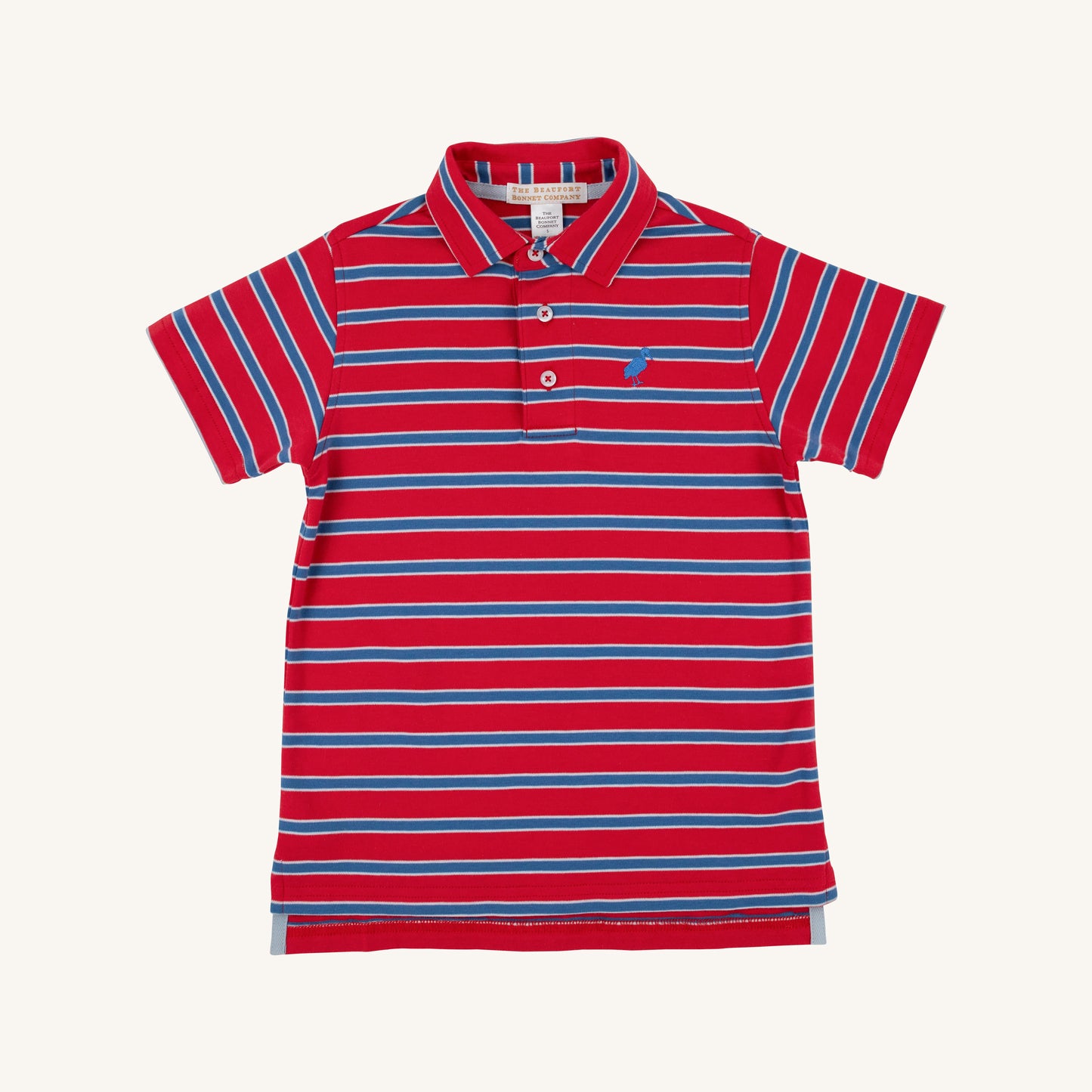 TBBC | Prim & Proper Polo - Richmond Red, Wood Boat Blue, & Buckhead Blue Stripe with Wood Boat Blue Stork
