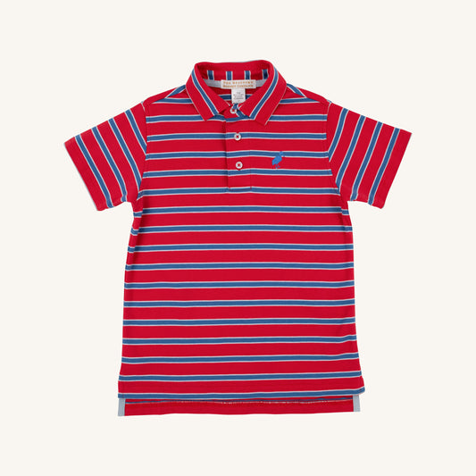 Prim & Proper Polo - Richmond Red, Wood Boat Blue, & Buckhead Blue Stripe with Wood Boat Blue Stork