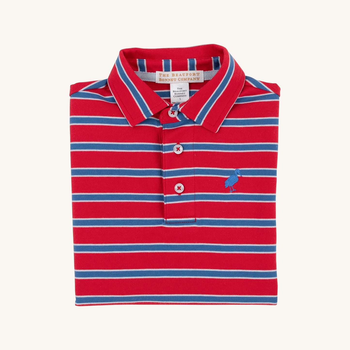TBBC | Prim & Proper Polo - Richmond Red, Wood Boat Blue, & Buckhead Blue Stripe with Wood Boat Blue Stork