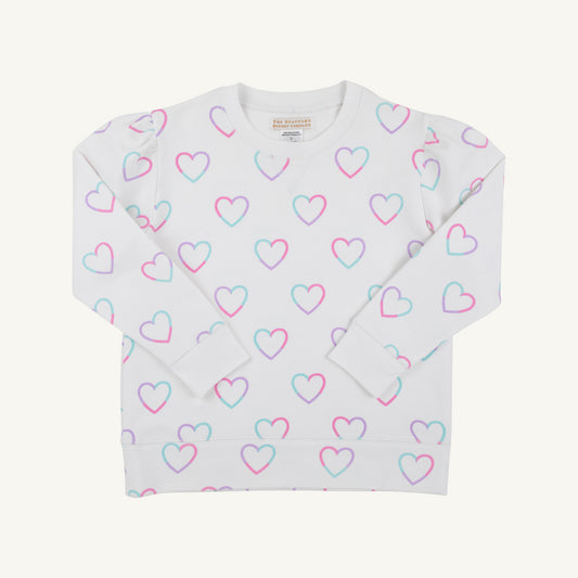 TBBC | Cassidy Comfy Crewneck Puff Sleeve - Have a Little Heart/Worth Ave White