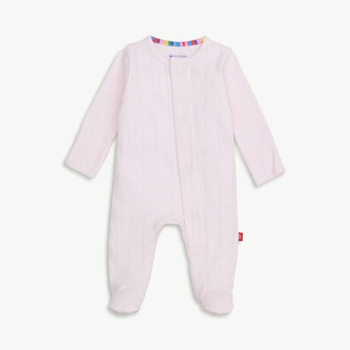 Magnetic Me | Organic Cotton Pointelle Footie - Pink Loves Lines
