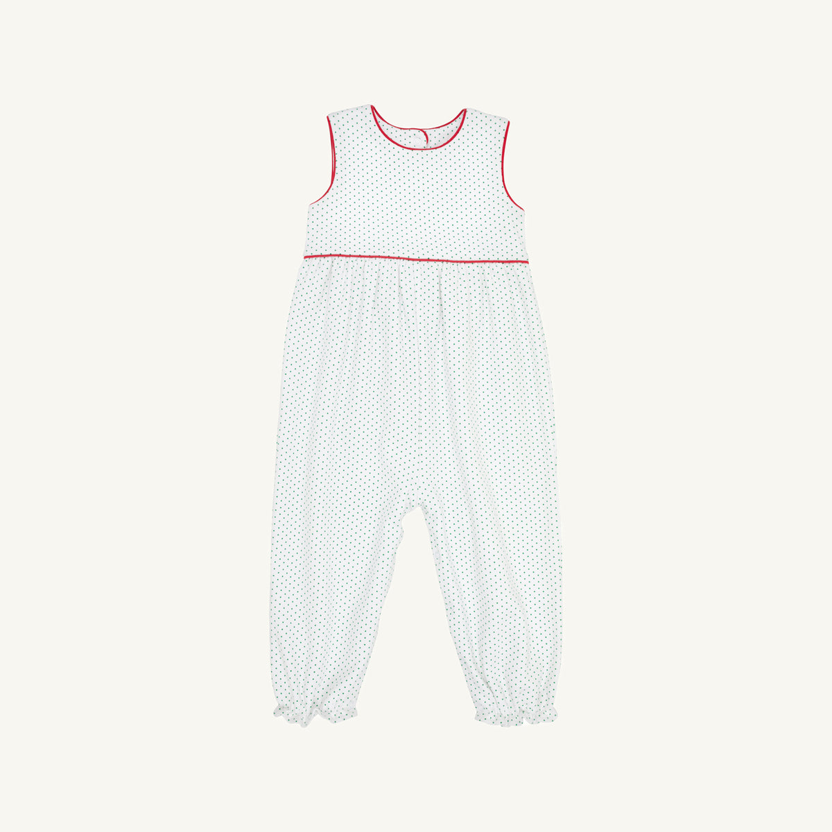 TBBC | Sleeveless Rebecca Romper (Pima) - Kiawah Kelly Green Microdot/Richmond Red