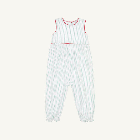 TBBC | Sleeveless Rebecca Romper (Pima) - Kiawah Kelly Green Microdot/Richmond Red