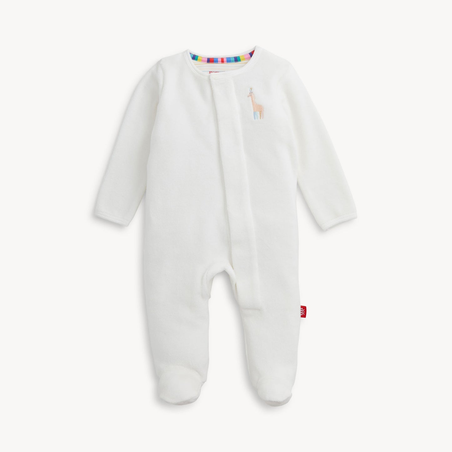 Magnetic Me | Embroidery Giraffe Cream Velour Footie