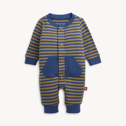 Magnetic Me | Waffle Green Stripe Boys Romper
