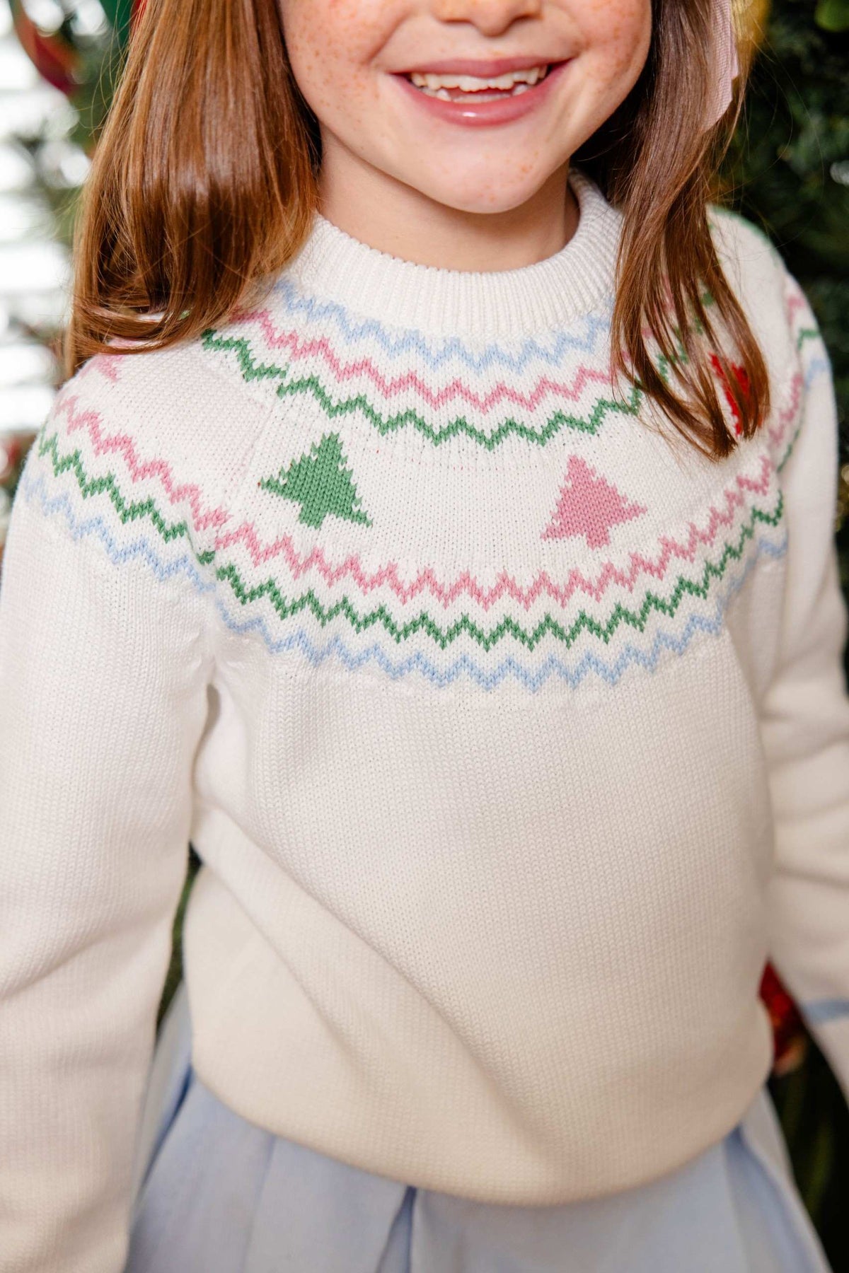 TBBC | Isabelle's Sweater - Fairisle - Palmetto Pearl with Christmas Trees